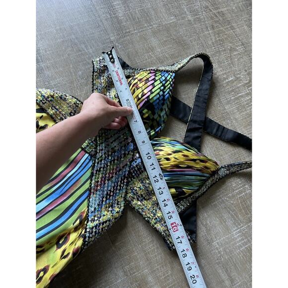 Cache Beaded Sequined Satin Gown Dress women's 4 Y2K Cut Out Peacock Gypsy - Picture 6 of 16